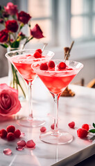 Two martini cocktails for romantic aperitif valentine day  - obrazy, fototapety, plakaty