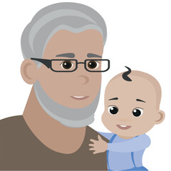 Grandfather with baby son. vector illustration. Flat design. 