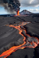 Scenic view of Volcanic valley with lava streams