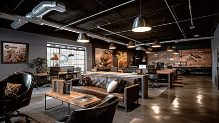 Foto op Canvas Inspiring office interior design Industrial style Corporate Office with Open Space Design featuring Exposed ceilings architecture. Generative AI AIG 31. © Summit Art Creations
