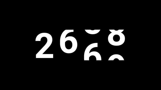 Happy new year 2024 number count motion graphics on black background. Simply slide up and slide down random numbers. White color on black bg. 2024 Happy New Year celebration concept