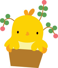 Chick playing pot illustration