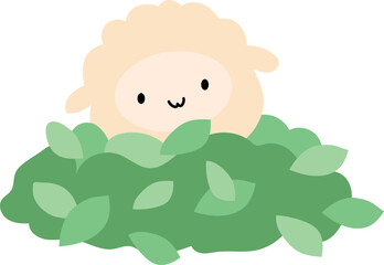 Lamb playing in pile of leaves illustration