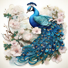 Watercolor Peacock Layered Paper Clipart illustration Generative Ai