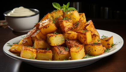 Healthy vegetarian meal Freshly prepared baked potato with grilled vegetables generated by AI