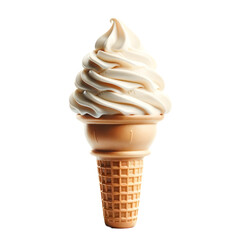Closeup of delicious vanilla ice cream cone isolated on transparent background