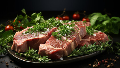 Freshness and tenderness of grilled beef steak on wooden plate generated by AI