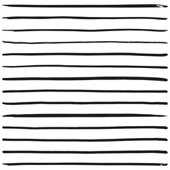 Set of rough hand-drawn horizontal lines. Collection of vector brushes isolated on transparent background. Black striped grunge pattern