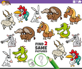 Obraz premium find two same cartoon animals educational game
