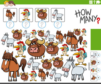 how many counting game with cartoon farm animals