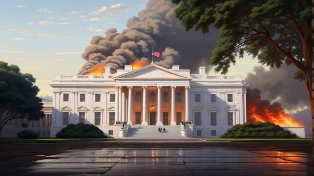 Fire in the White House in Washington.
