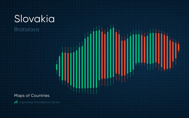 Slovakia map is shown in a chart with bars and lines. Japanese candlestick chart Series	