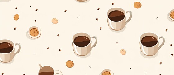 seamless pattern style paper illustration with coffee cups. Created with AI