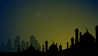 Mosque silhouette background. Abstract mosque background. Islamic background. Mosque vector design illustration.