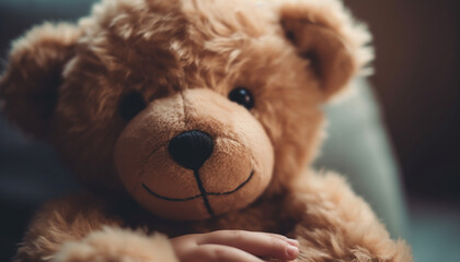 Fluffy teddy bear, a cute gift for a joyful child generated by AI
