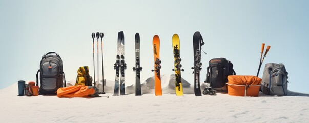 Ski equipment on a light background. Generative AI.