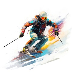 Fototapeta na wymiar A skier skis downhill. Carving arch. Generative AI.