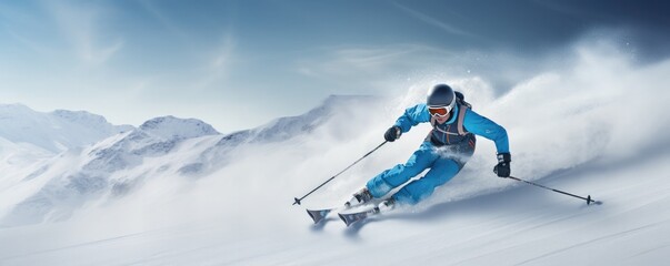 A skier skis downhill. Carving arch. Generative AI.