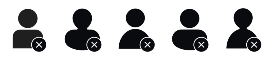 Black human silhouette with red cross. Deleted or blocked web user interface with vector offline warning