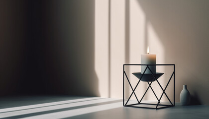 Fototapeta na wymiar Glowing candle illuminates modern apartment comfortable, elegant living room generated by AI