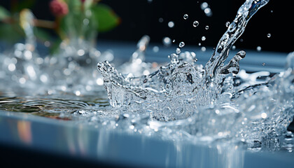 Freshness in a drop, liquid blue, nature clean reflection generated by AI