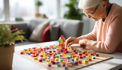 Senior adult playing with toy, enjoying leisure activity indoors generated by AI