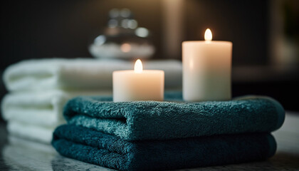 Obraz na płótnie Canvas Luxury spa treatment candlelight, softness, and massaging for wellbeing generated by AI