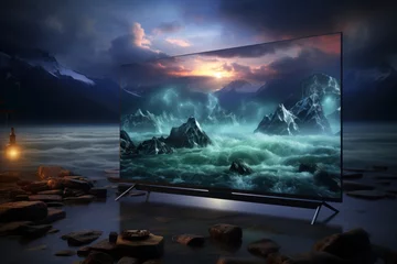 Zelfklevend Fotobehang Smart tv screen with beautiful storming seascape view © lublubachka