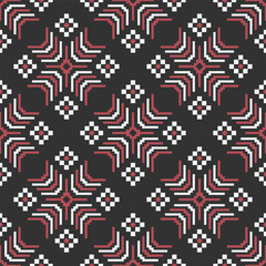 Abstract floral geometric pattern. Vector abstract geometric square shape seamless pattern pixel art style. Abstract geometric pattern use for textile, home decoration elements, upholstery, wrapping.