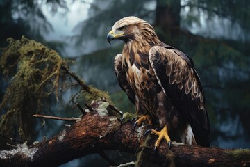 Golden Eagle Haliaeetus leucocephalus, View from above an eagle as it perches on a branch, AI Generated