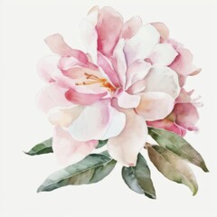 Fototapeta na wymiar Realistic light pink ink peony flower. Watercolor illustration on white background. Floral art. Good for wedding invitations, cards. Generative AI.