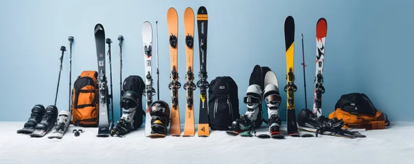 Foto op Canvas Ski equipment on a light background. Generative AI. © Simona