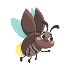 Cute Bug or Beetle with Smiling Face Vector Illustration