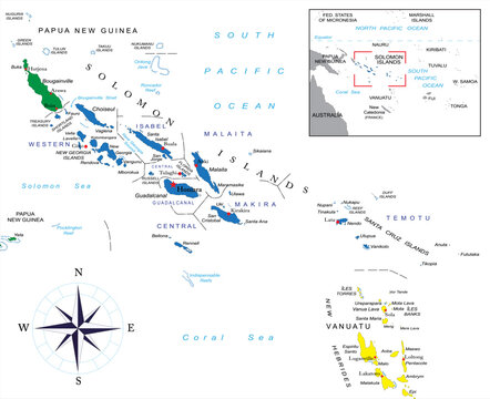 Solomon islands highly detailed political map