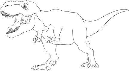 Outlined T-Rex Dinosaur Graphic Design. Vector Hand Drawn Illustration Isolated On Transparent Background