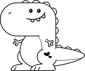 Outlined Cartoon T-Rex Dinosaur Graphic Design Sign. Vector Hand Drawn Illustration Isolated On Transparent Background
