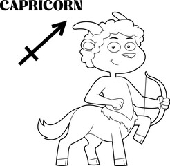 Outlined Sagittarius Cartoon Character Horoscope Zodiac Sign. Vector Hand Drawn Illustration Isolated On Transparent Background