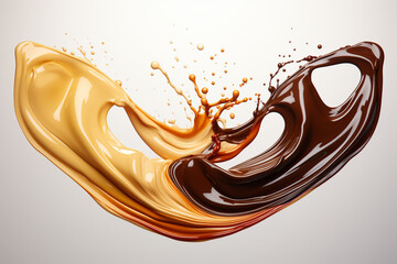 Splashes of chocolate and milk caramel in different variations. Generative AI. - obrazy, fototapety, plakaty
