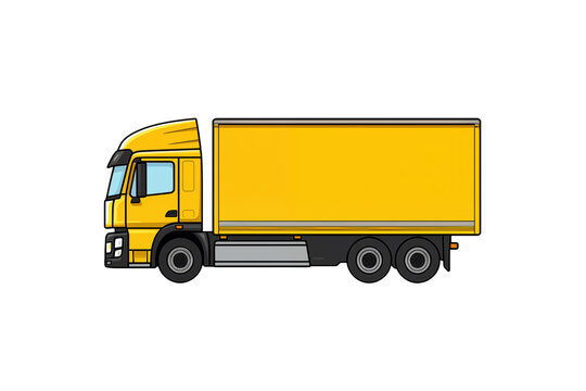 Drawn yellow modern truck isolated on transparent background. PNG file. Generative AI.