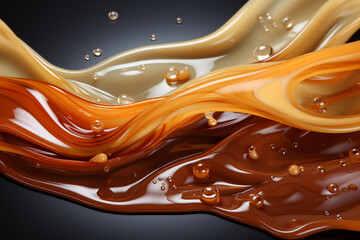 Splashes of chocolate and milk caramel in different variations. Generative AI.