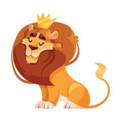 King Lion with Crown as Fairytale Character Vector Illustration