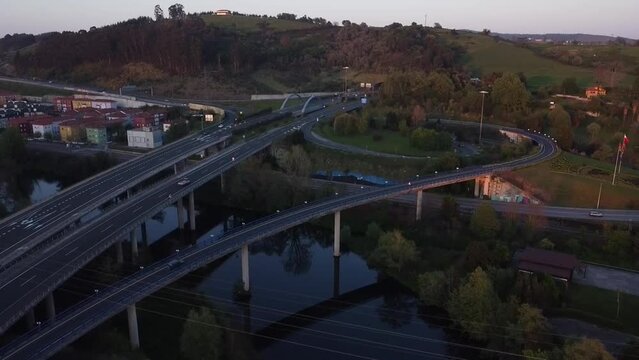 View of the Besaya river in Torrelavega with aerial drone view