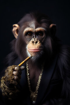 Monkey gangster with a cigar. AI Generated