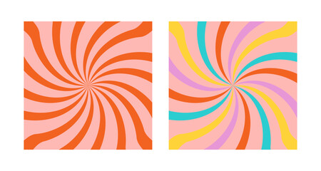 Acid wave rainbow line backgrounds in the 1970s 1960s hippie style. Carnival wallpaper pattern retro vintage 70s 60s. Groovy psychedelic poster background. Vector design illustration.