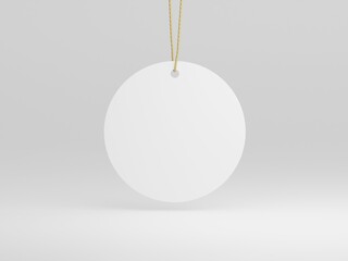 Ceramic circle shaped ornament with golden string mockup isolated on a plain white background as 3D Rendering
