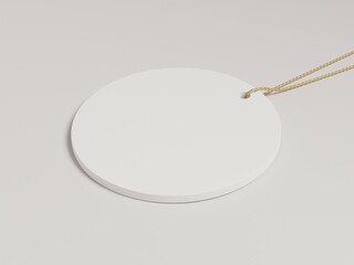 Side view of a realistic circle shaped ornament for mockup concept. Blank space for logo, text or design on a plain white background. 3d rendering