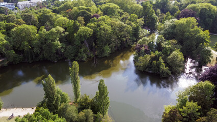 Amazing Drone point of  view   to auto road Park of Edmond  de Rothschild.   (stunning nature) .