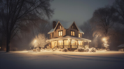 A house along the road in winter. AI Generated
