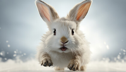 Cute baby rabbit sitting in the snow, looking at camera generated by AI
