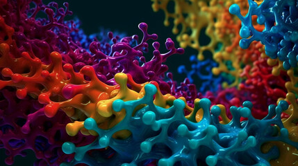 Molecules in bright colors. AI Generated